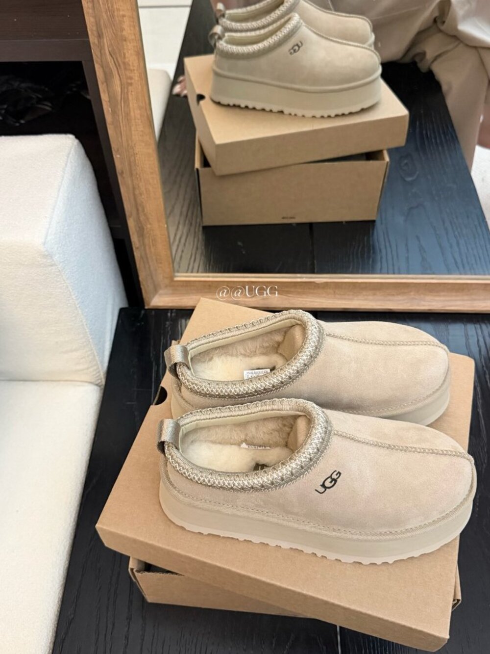 UGG Light Beige Platform Slippers with Braided Trim – Brand New